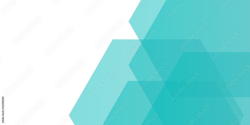 Poster abstract modern background featuring overlapping translucent hexagons. teal, ranging from light aqua