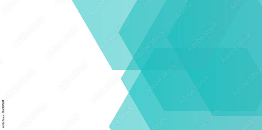 Poster abstract modern background featuring overlapping translucent hexagons. teal, ranging from light aqua