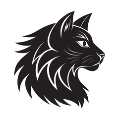 Obraz premium Elegant Black Cat Silhouette with Flowing Fur and Focused Gaze