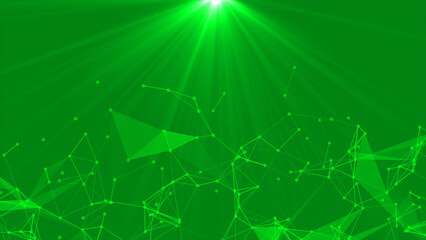 Modern lines and dots plexus with light rays futuristic Green background