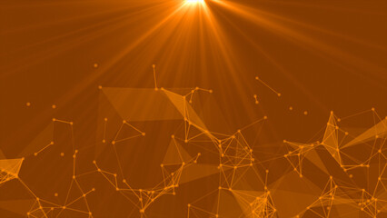 Modern lines and dots plexus with light rays futuristic Orange background