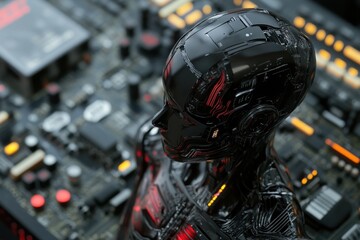 Futuristic Robot on Circuit Board