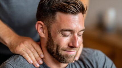 Obraz premium Physical therapy session for young man focusing on shoulder and neck relaxation techniques