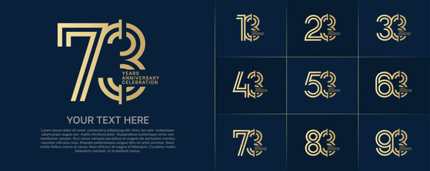 Anniversary logo type set with double line number. golden color for celebration event