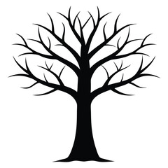 Black Silhouette of a Leafless Tree Against a Bright Background