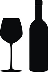Wine Bottle and Glass Silhouette Vector Icon for Beverage, Party, and Celebration Themes