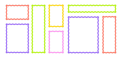 Frames Scalloped Vector Corrugated Bento Grid Shapes Set. Scallop Frame Wavy Retro Stickers Collection. Zig Zag Edge Geometric Borders Tag Boxes. Wiggle Line Design Sign Background. Isolated