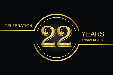 Luxury 22nd anniversary celebration design with gold text on a dark background. Perfect for elegant event invitations, milestone banners, or corporate anniversary templates.