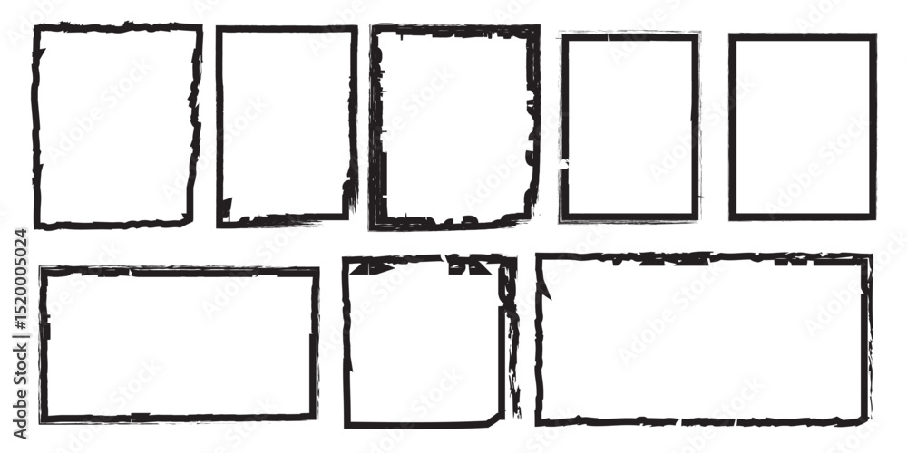 Poster black vector rough edge rectangles. grunge square frames set. jagged edge torn paper background coll