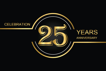 Luxury 25th anniversary celebration design with gold text on a dark background. Perfect for elegant event invitations, milestone banners, or corporate anniversary templates.