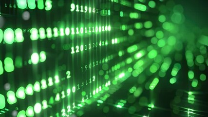 Abstract green digital data stream with glowing numbers and bokeh background, futuristic technology concept - Powered by Adobe