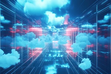 Fototapeta premium Futuristic Cloudscape in Neon Corridor