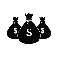 Three Black Money Bags with Dollar Signs Finance, Investment, and Wealth Icon