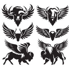 Black Buffalo Wings Silhouette Vector, High Quality Illustration on White Background