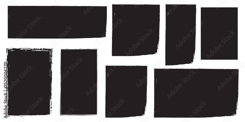 Poster black vector rough edge rectangles. grunge square frames set. jagged edge torn paper background coll