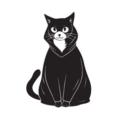 Fototapeta premium Chubby Black Cat Sitting Calmly with Adorable White Chest