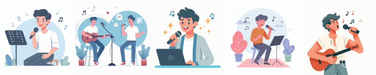 vector of a young man singing