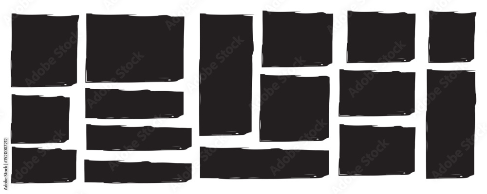 Poster box brush frame shape set. text box frame rough grunge square paint shape element. hand drawn crayon