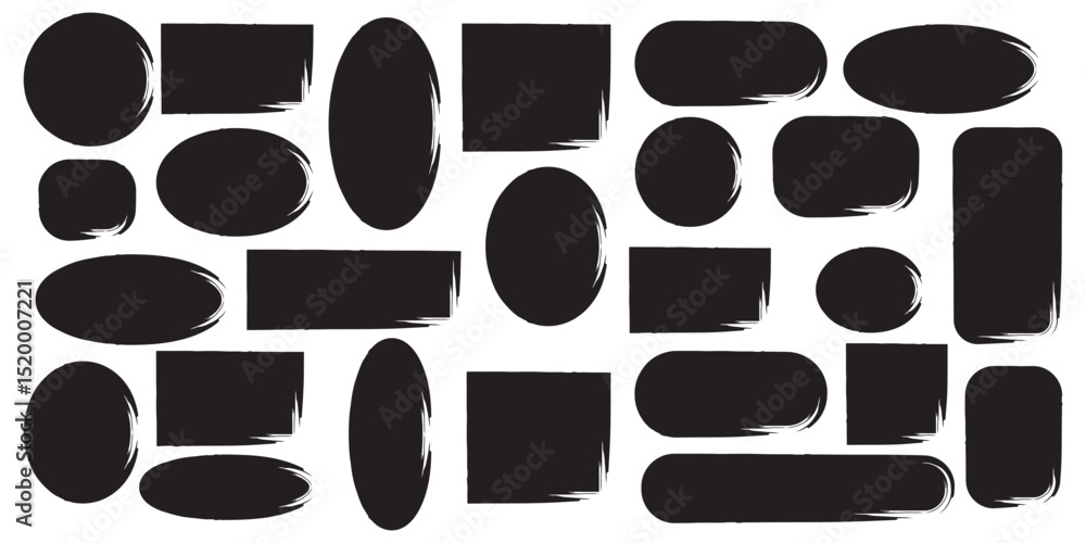 Poster box brush frame shape set. text box frame rough grunge square paint shape element. hand drawn crayon