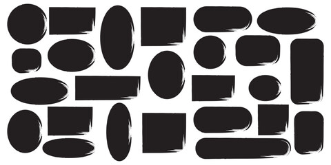 Box brush frame shape set. Text box frame rough grunge square paint shape element. Hand drawn crayon grunge brush rectangle text border. Vector illustration