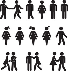 Set of people icons in black and white – man and woman. stock illustration , Gender Neutral People Icons Set – Male, Female, Couple, and Inclusive Silhouettes

