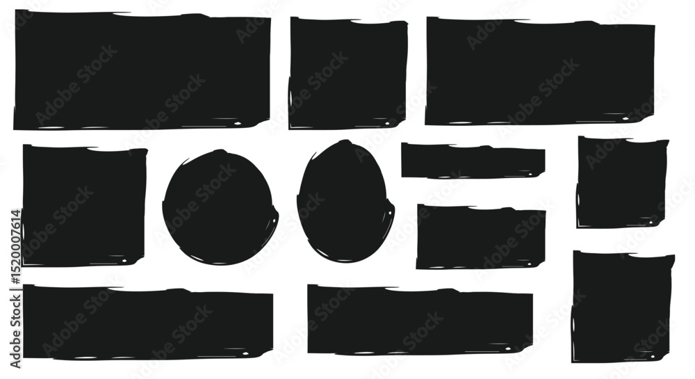 Fototapete Set of rectangular grunge brush template. Rectangle brush stroke, ink paint brush, grunge lines. Black square shapes ,Collection of square rectangles brush shape vector isolated on white background