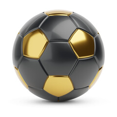 Soccer ball in golden and black colors isolated on white background. 3d illustration.