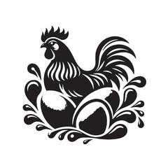 Black Butter Chicken Silhouette Vector, High Quality Illustration on White Background