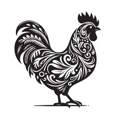 Black Butter Chicken Silhouette Vector, High Quality Illustration on White Background