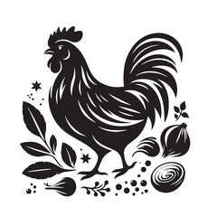 Black Butter Chicken Silhouette Vector, High Quality Illustration on White Background