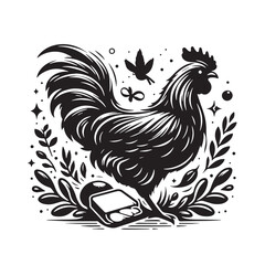 Black Butter Chicken Silhouette Vector, High Quality Illustration on White Background