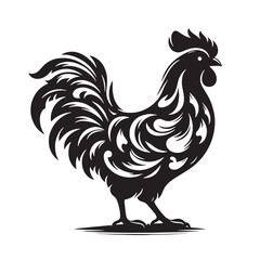 Black Butter Chicken Silhouette Vector, High Quality Illustration on White Background