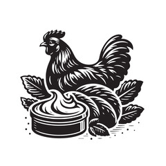 Black Butter Chicken Silhouette Vector, High Quality Illustration on White Background