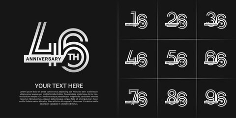Anniversary logo type set with double line number. white color with ribbon for celebration event