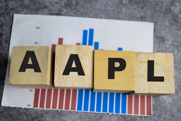 Concept of AAPL Symbol. Wooden block with words AAPL. stock chart concepts
