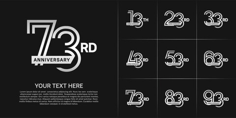 Anniversary logo type set with double line number. white color with ribbon for celebration event