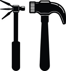 Hammer And Electric Screwdriver Vector Silhouette Art Icon Illustration
