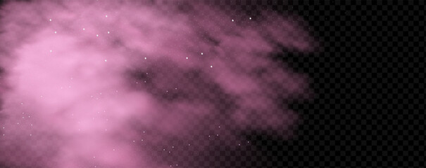 Pink powder dust with glittering shimmering swirls, shiny glitter design. Magical motion, sparkling lines on a black background.