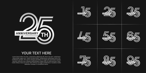 Anniversary logo type set with double line number. white color with ribbon for celebration event