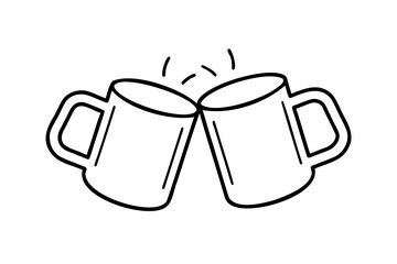 Two mugs clinking lineart cheers toast friendship celebration