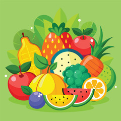 Fruits Collection – Flat Cartoon Vector Icon of Fresh Nature Food Concept
