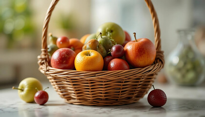 Fresh Fruit Basket on Kitchen Counter