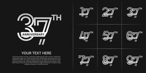 Anniversary logo type set with double line number. white color with ribbon for celebration event