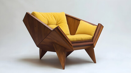 Geometric wooden armchair with ye  3E283
