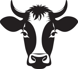 Cow Head Silhouette – Black and White Dairy Cattle Illustration for Logo and Label Design , cow face silhouette