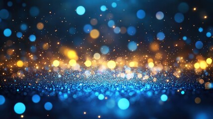 Abstract bokeh background of blue and gold lights