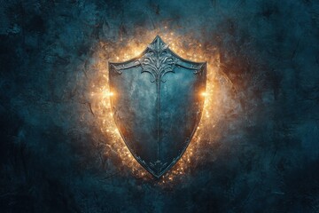 Fototapeta premium Enchanted Glowing Shield Against Stone Wall