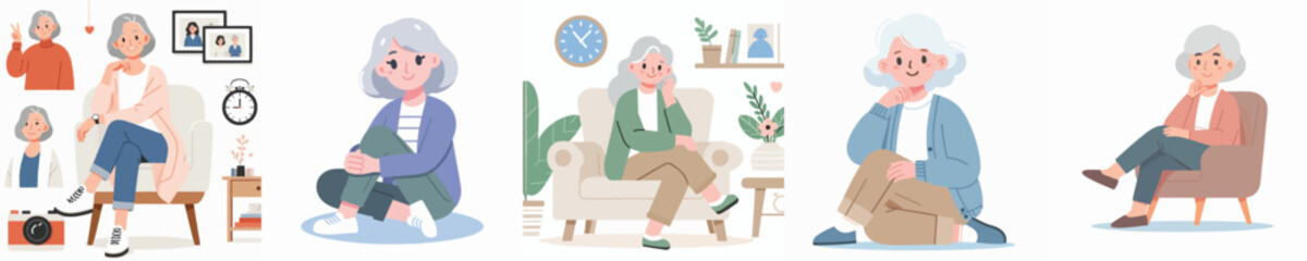 vector of a grandmother sitting relaxing