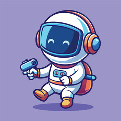 Cute Astronaut Playing VR Game With Controller – Cartoon Vector Icon Illustration, Space and Technology Concept Isolated
