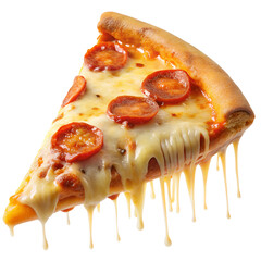 Hot Pizza Slice with Melting Cheese Isolated on Transparent Background